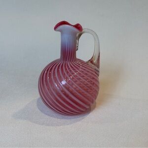 Fenton Cranberry Swirl Glass Pitcher Vase